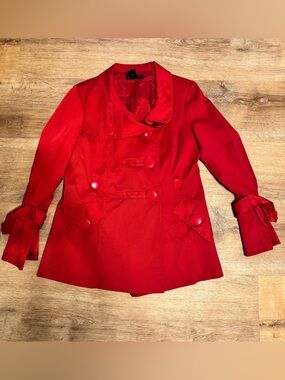 INC Red Bow Cuff Jacket | Coquette Romantic Short Trench Coat | Size M